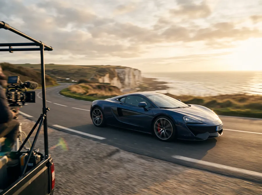 Production vidéo — travelling caméra sur l'AQUILON FALAISE, route côtière